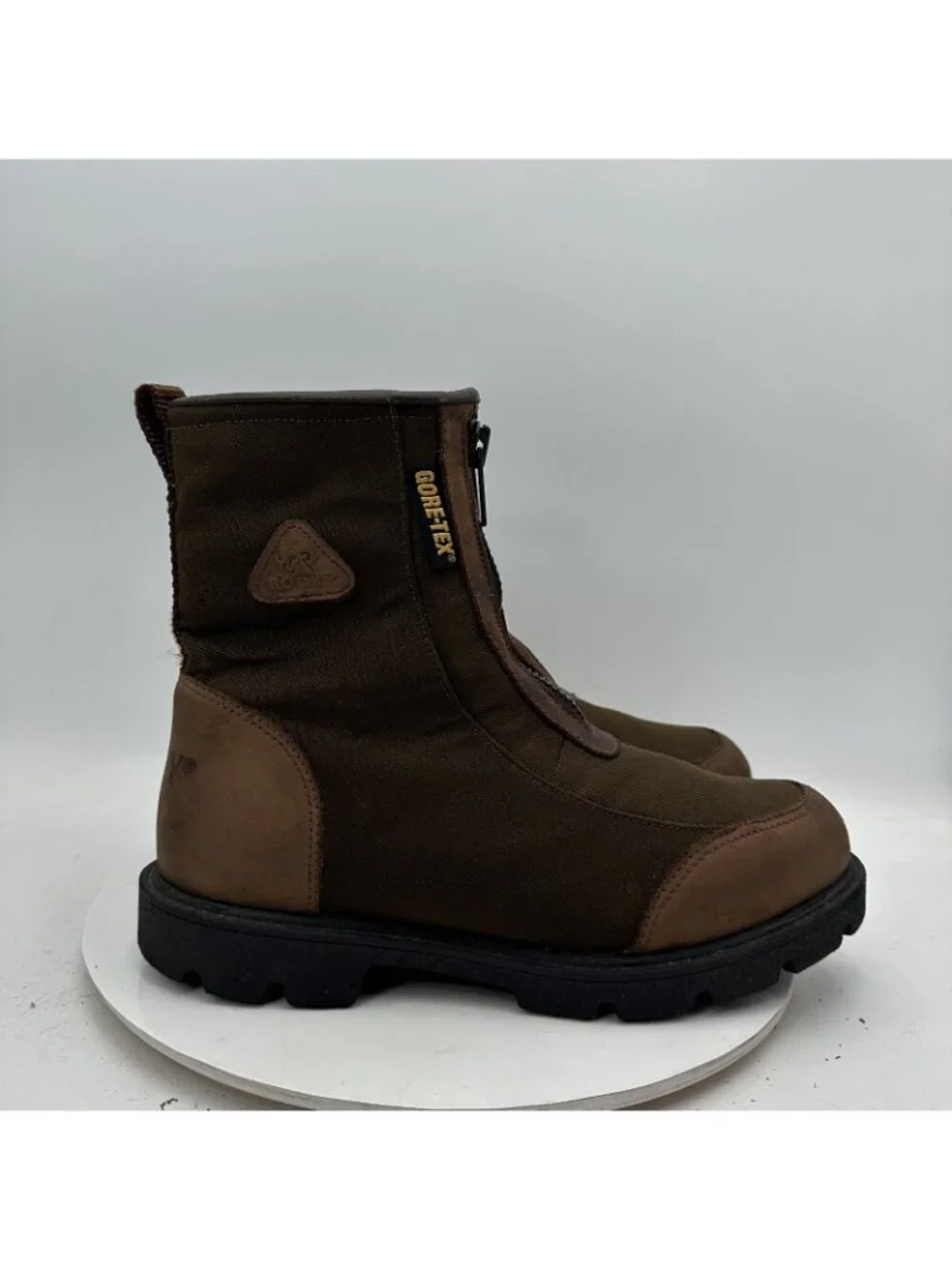 Rocky Big Mouth Gore Tex Men Size 9 EW 7856 Brown Leather Front Zip Logger Boot